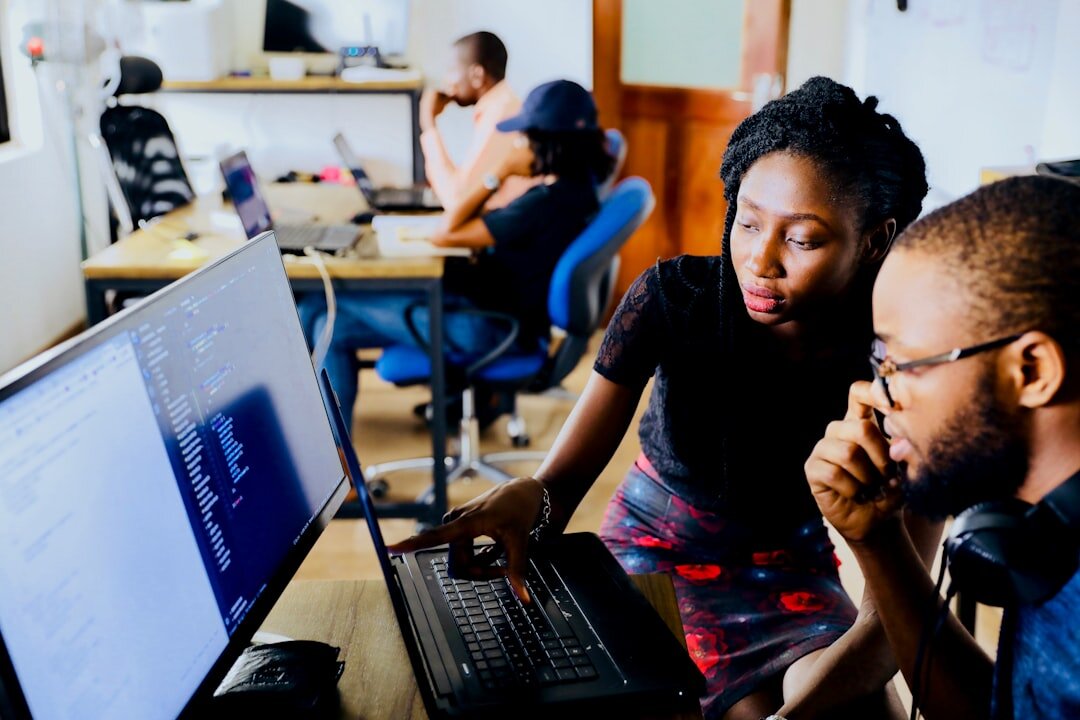 Tech startup team collaborating