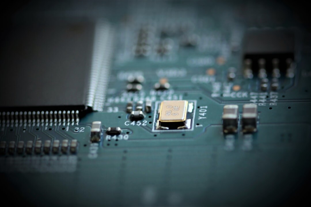 Circuit board close-up with glowing components